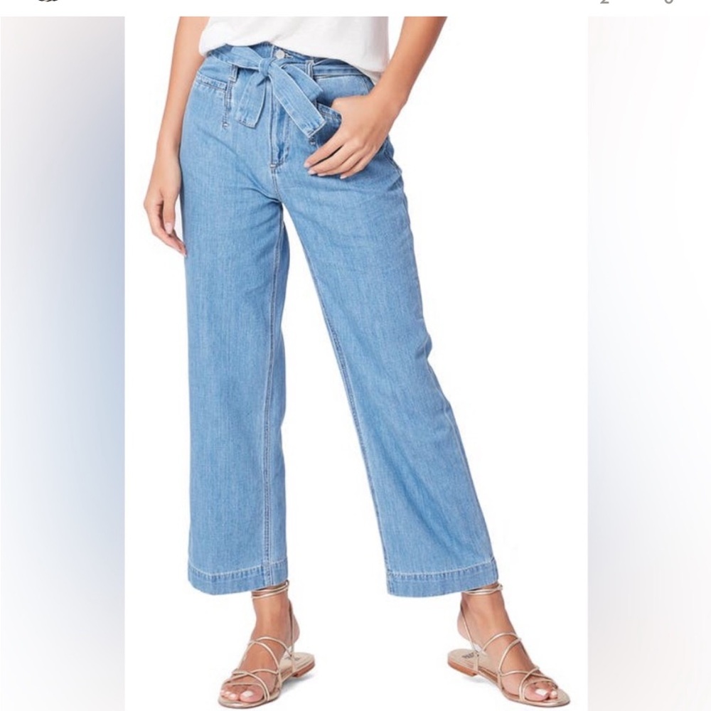 Paige Size 30 Blue Nellie High Waist Belted Wide Leg Crop Jeans